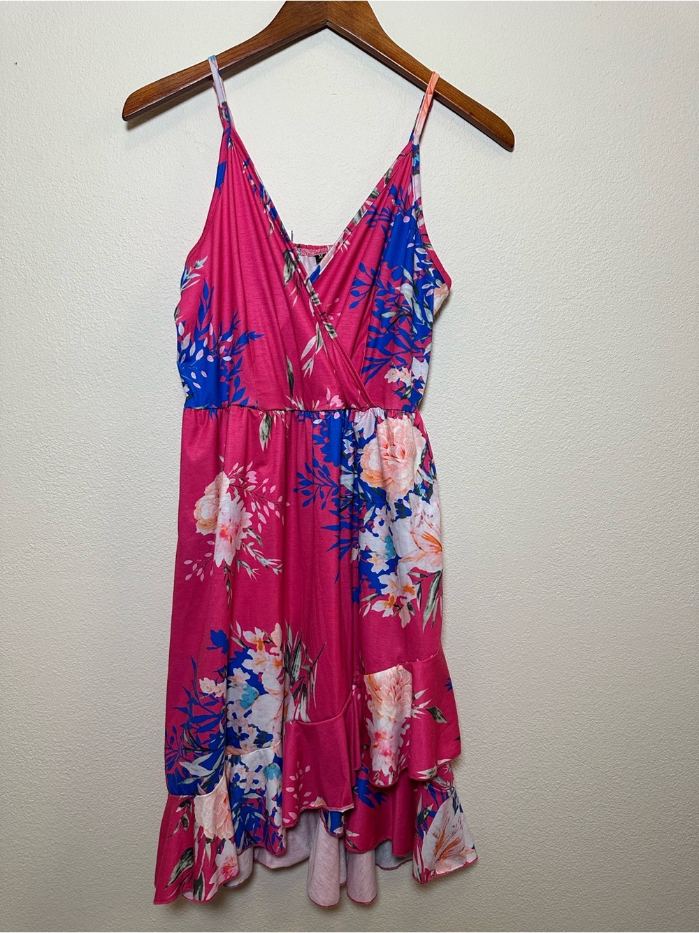 Floral Fuchsia Wrap Sundress with Blue Accents Vintage Y2K